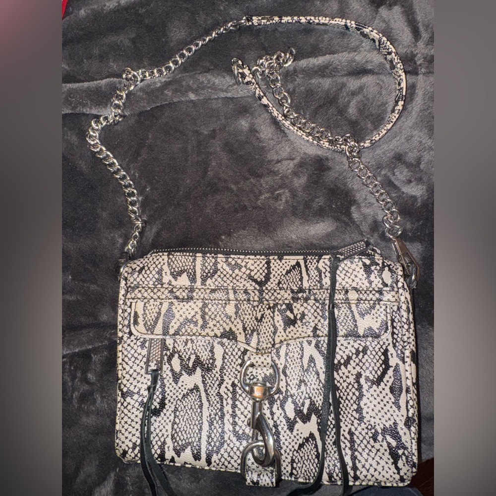 Rebecca Minkoff Black and White Snake Print Crossbody Bag